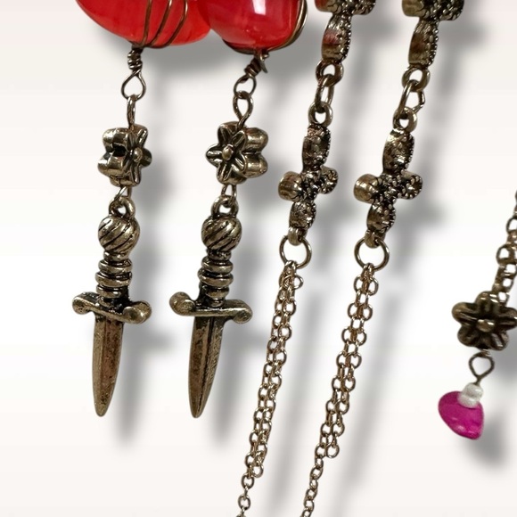 Free People Sirens Hoop Set Gold Hot Pink NWT Dangles Earrings Bohemian Daggers - Picture 8 of 12